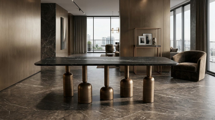 Table à manger design en marbre gris Pieds en métal Meubles de salle à manger de luxe neufs