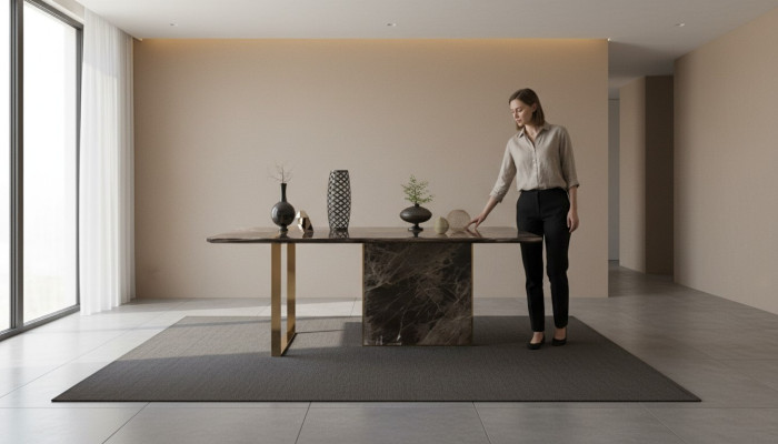 Table à manger de luxe design en acier inoxydable Table Salle à manger Mobilier en bois Tables nouvel