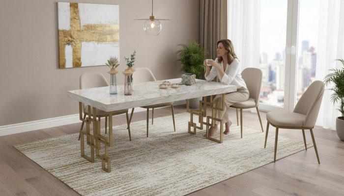 Table à manger blanche de designer Mobilier de salle à manger Table en marbre élégante Moderne