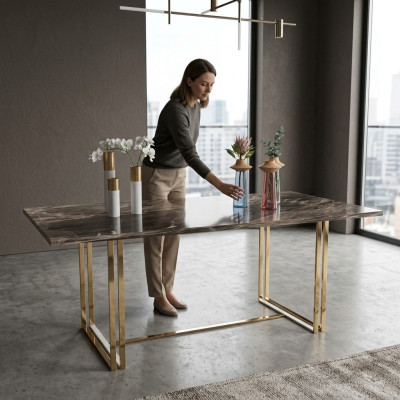Table à manger de luxe moderne en acier inoxydable meubles de salle à manger table de cuisine