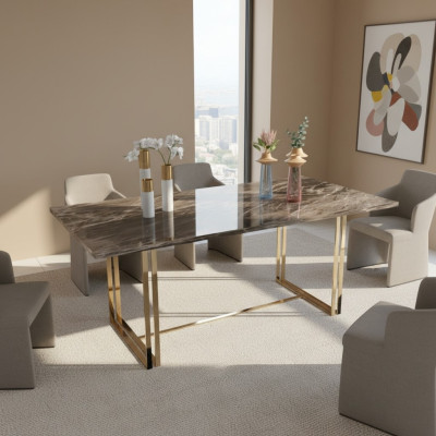 Table à manger de luxe moderne en acier inoxydable meubles de salle à manger table de cuisine