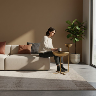 Table d'appoint moderne avec plateau en verre, style table basse ronde design