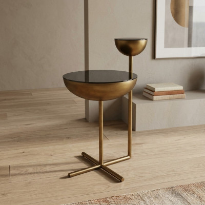 Table d'appoint moderne avec plateau en verre, style table basse ronde design