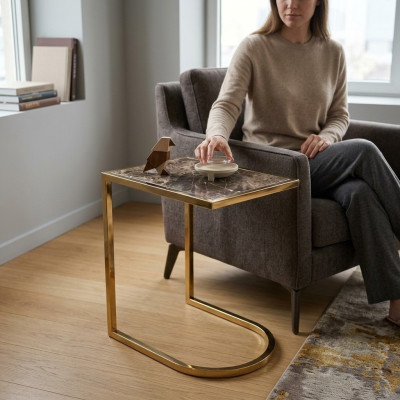 Table d'appoint de luxe Designer Table de salon en acier inoxydable avec plateau en verre