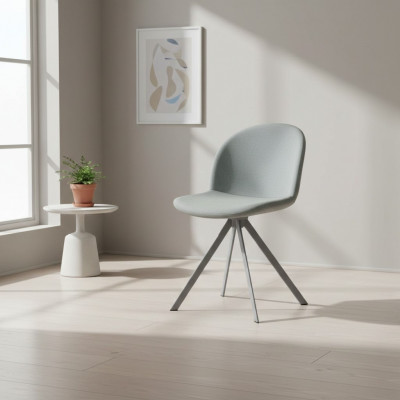Chaise de salle à manger rembourrée grise, design, une place, avec pieds en acier inoxydable, neuve
