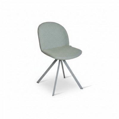 Chaise de salle à manger rembourrée grise, design, une place, avec pieds en acier inoxydable, neuve