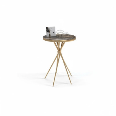 Table d'appoint ronde de luxe en acier inoxydable pour salon avec pied en acier.