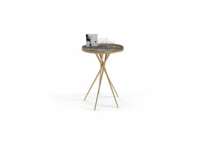 Table d'appoint ronde de luxe en acier inoxydable pour salon avec pied en acier.