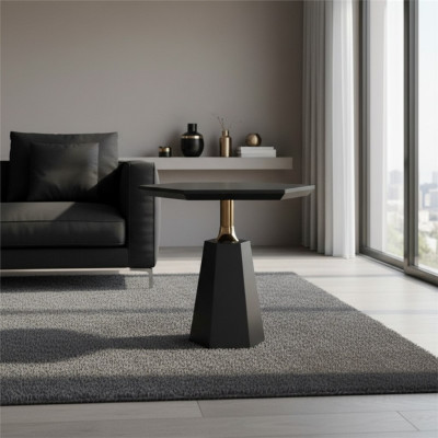 Élégante table d'appoint hexagonale noire pour salon.