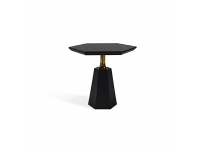 Élégante table d'appoint hexagonale noire pour salon.