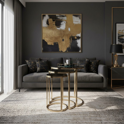 Table Table d'appoint noire Set 3x Tables basses Forme ronde Tables de salon
