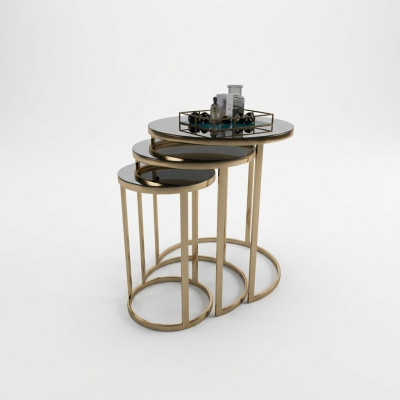 Table Table d'appoint noire Set 3x Tables basses Forme ronde Tables de salon