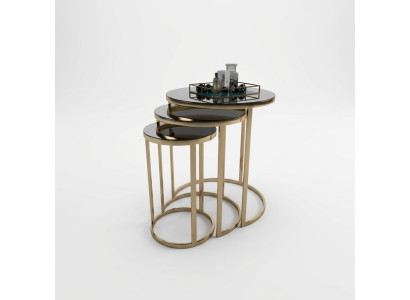 Table Table d'appoint noire Set 3x Tables basses Forme ronde Tables de salon