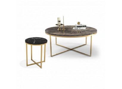 Table basse ronde de luxe avec table d'appoint en acier inoxydable par un designer, ensemble de tables