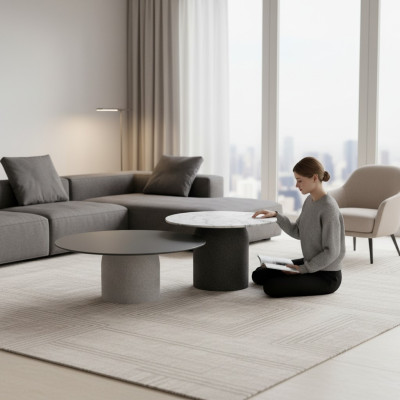 Ensemble de table basse grise de designer de luxe 2x tables Tables d'appoint rondes nouvelles
