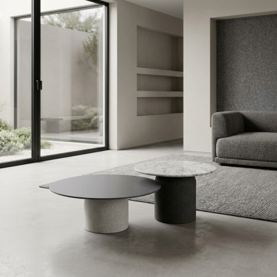 Ensemble de table basse grise de designer de luxe 2x tables Tables d'appoint rondes nouvelles