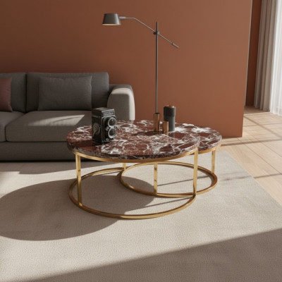 Table basse en marbre de luxe + ensemble de table d'appoint Tables rondes du salon 2 pièces