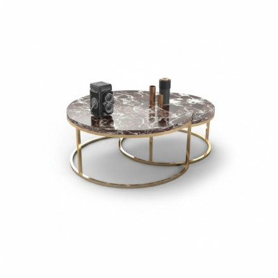Table basse en marbre de luxe + ensemble de table d'appoint Tables rondes du salon 2 pièces