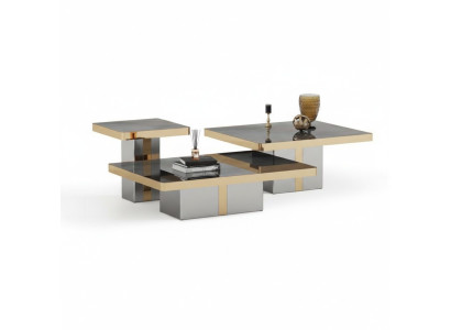 Ensemble de table basse carrée de luxe avec 3 tables d'appoint - Meubles de salon