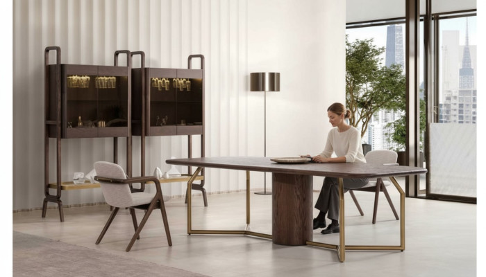 Meubles de salle à manger de luxe pour villas, ensemble table à manger complet, salle à manger, table 4x, chaises, buffet - 7 pièces.