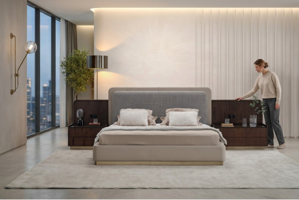 Ensemble de chambre à coucher de luxe Lit complet + 2x tables de chevet Ensemble moderne de 3 pièces.
