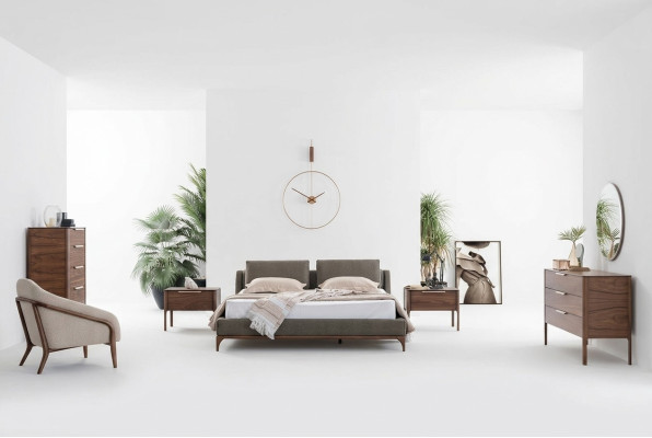 Chambre Ensemble complet Lit 2x Tables de chevet Commode Armoire Moderne