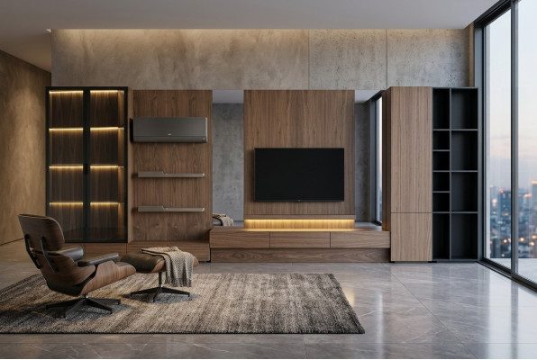 Salle de séjour Unité murale Meuble TV Meuble bas en bois Marron Mobilier TV neuf xxl 530cm