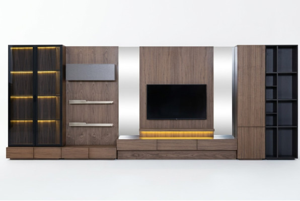 Salle de séjour Unité murale Meuble TV Meuble bas en bois Marron Mobilier TV neuf xxl 530cm