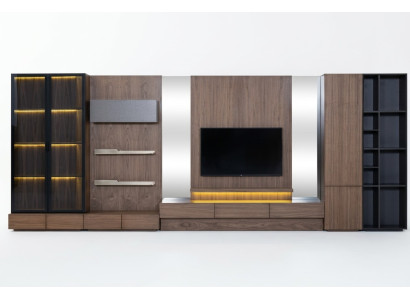Salle de séjour Unité murale Meuble TV Meuble bas en bois Marron Mobilier TV neuf xxl 530cm
