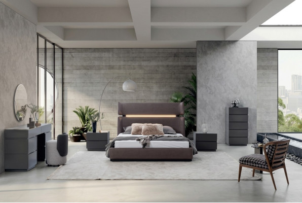 Ensemble de chambre moderne de 6 pièces: Lit 2x Tables de chevet Commode avec miroir.