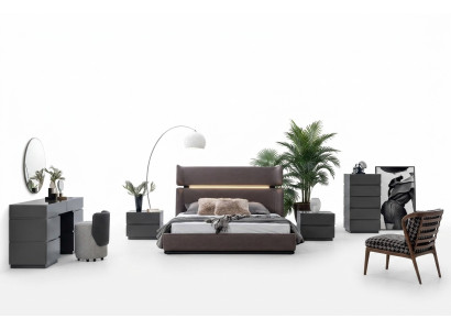Ensemble de chambre moderne de 6 pièces: Lit 2x Tables de chevet Commode avec miroir.