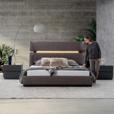 Ensemble de chambre de luxe Lit avec 2 tables de chevet Ensemble de design moderne