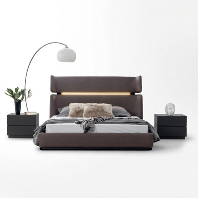 Ensemble de chambre de luxe Lit avec 2 tables de chevet Ensemble de design moderne