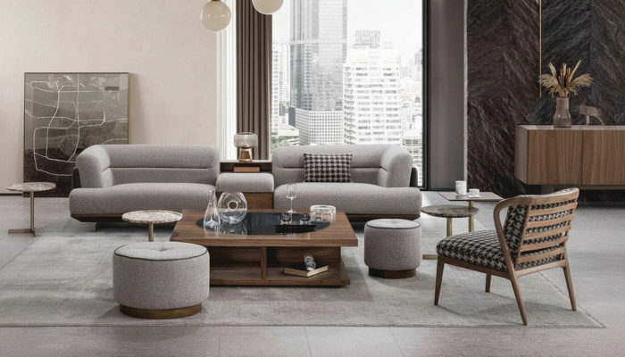 Canapé de luxe Gris Salon Tapisserie Textile Canapé Trois places Canapés Sofas