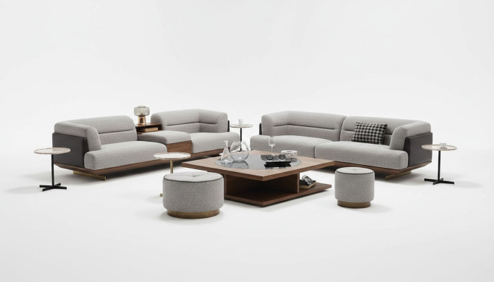 Canapé de luxe Gris Salon Tapisserie Textile Canapé Trois places Canapés Sofas