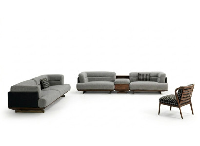 Ensemble de salon de luxe Canapé gris avec fauteuil 2x Tabouret Design moderne