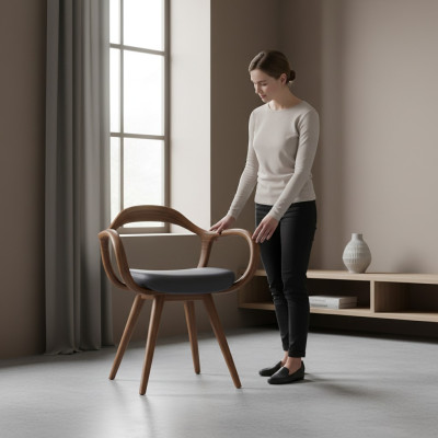 Chaises Salle à manger Salle à manger Fauteuil Chaise en bois avec accoudoir Mobilier de salle à manger