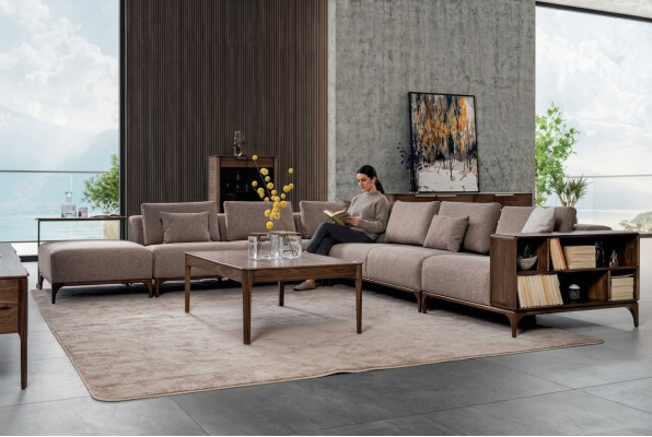 Ensemble salon de luxe 2 pièces canapé d'angle en forme de L avec table basse design moderne