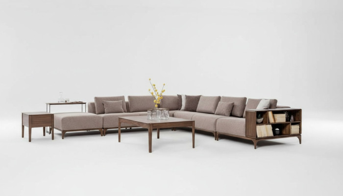 Ensemble salon de luxe 2 pièces canapé d'angle en forme de L avec table basse design moderne