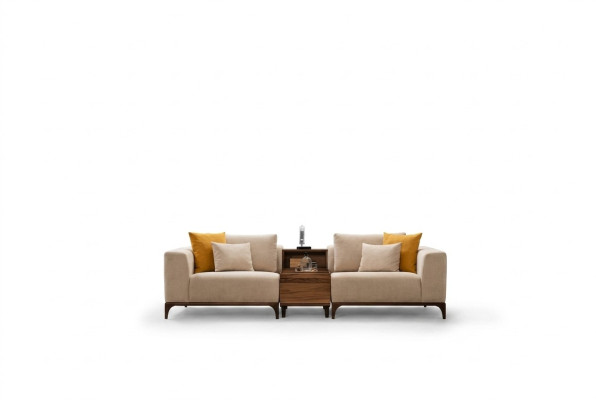Canapé de salon de luxe en bois au design moderne avec textiles, deux places.
