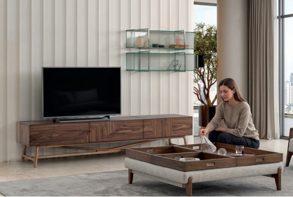 Salle de séjour TV bas avec 2x étagère murale, design de luxe Sideboard unité murale