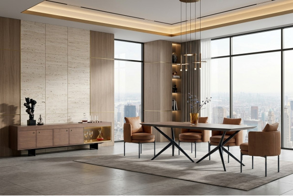 Salle à manger Ensemble moderne Table 4x chaises Buffet Ensemble de designer de luxe
