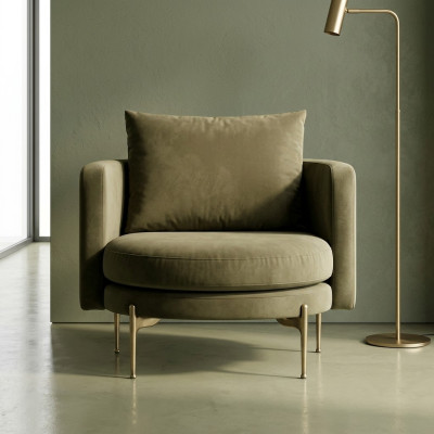 Fauteuil pour Salon Design Moderne en Bois avec Textile Rond Lounge Club