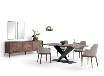 Ensemble de luxe pour salle à manger 5 pièces : table, 4 chaises avec buffet en bois.
