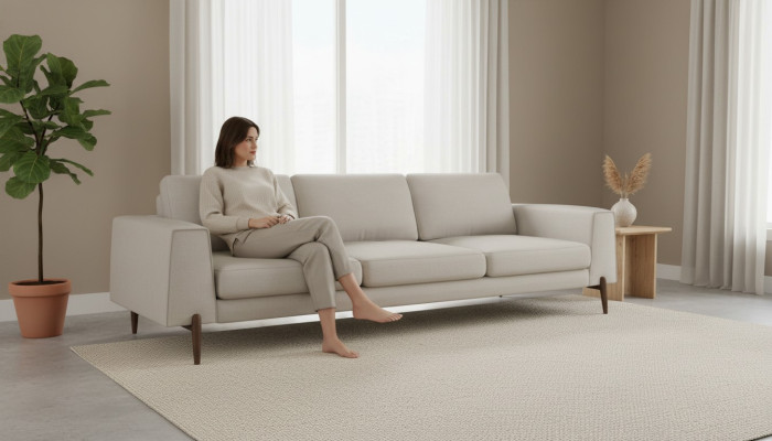 Canapé de luxe de couleur gris pour le salon Tissu d'ameublement Trois places Canapé Sofas