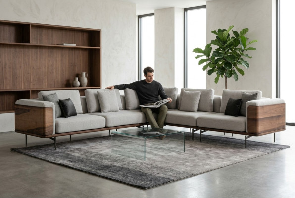 Salon Canapé d'angle en forme de L Bois Moderne avec un design de luxe Ensemble d'angle