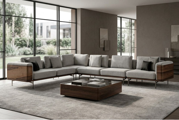 Salon Canapé d'angle en forme de L Bois Moderne avec un design de luxe Ensemble d'angle