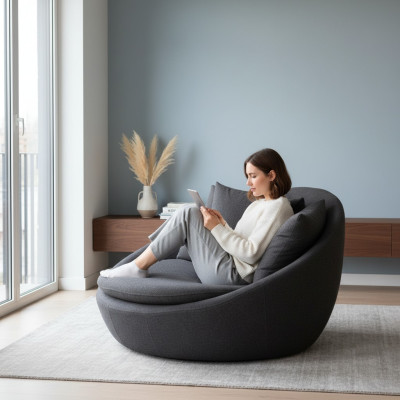 Fauteuil rembourré 2 places Design moderne Gris Lounge Luxe Salon Club