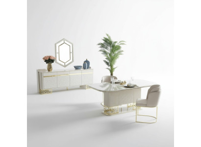 Ensemble de salle à manger moderne: Table à manger 4 chaises Buffet Commode 6 pièces