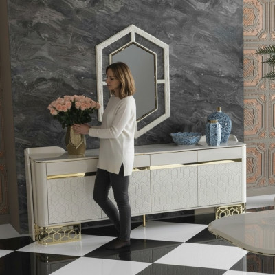 Buffet de luxe Design moderne Salon Mobilier de haute qualité Commode Miroir 2 pièces
